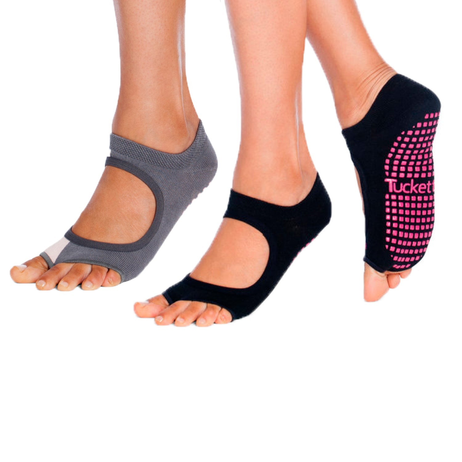 Colección de calcetines de agarre Tucketts con dedos abiertos y cerrados para yoga y pilates.