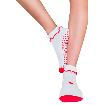 Closed Toe White + Red Heart Ruffle