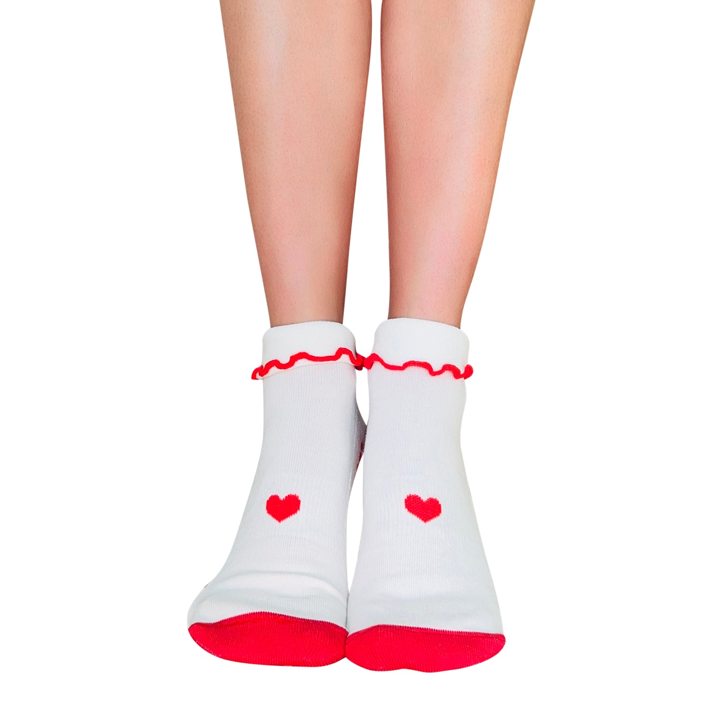 Closed Toe White + Red Heart Ruffle