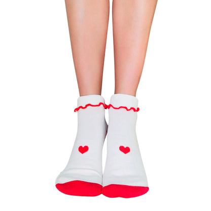Closed Toe White + Red Heart Ruffle