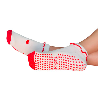 Closed Toe White + Red Heart Ruffle
