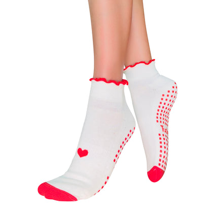 Closed Toe White + Red Heart Ruffle