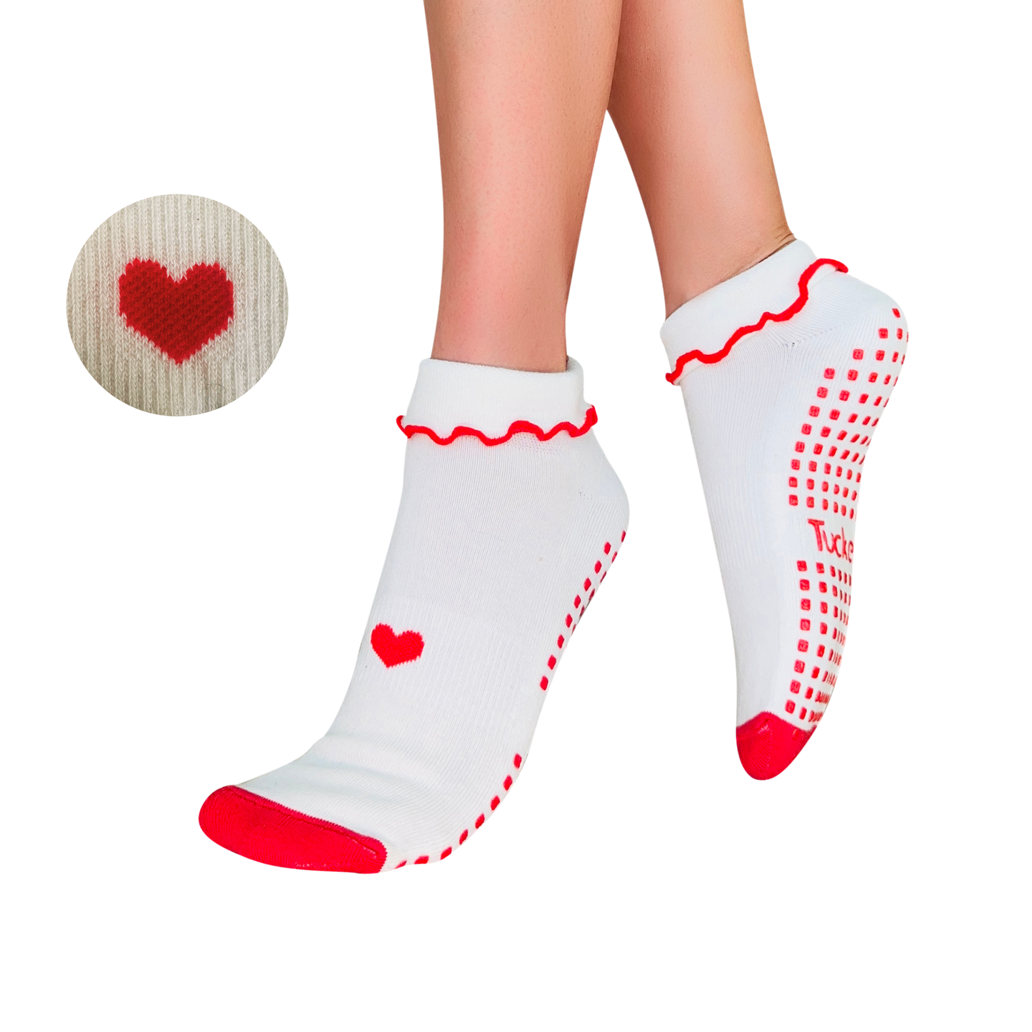 Closed Toe White + Red Heart Ruffle