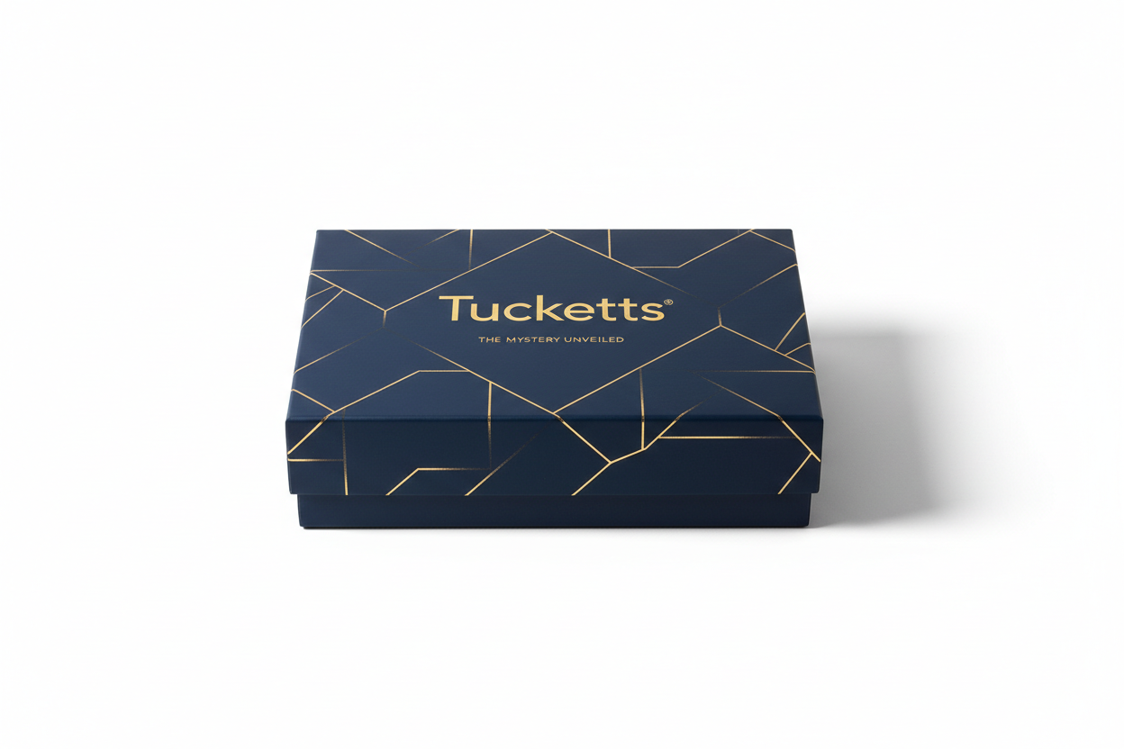 no, quiero una caja sorpresa, por que es un producto sorpresa (solo haz la caja con el logo de tucketts)